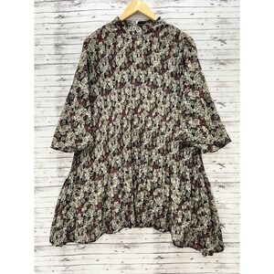 Zara Flowy Ribbed Mini Dress Multicolor Floral Flow Sleeve Size XS